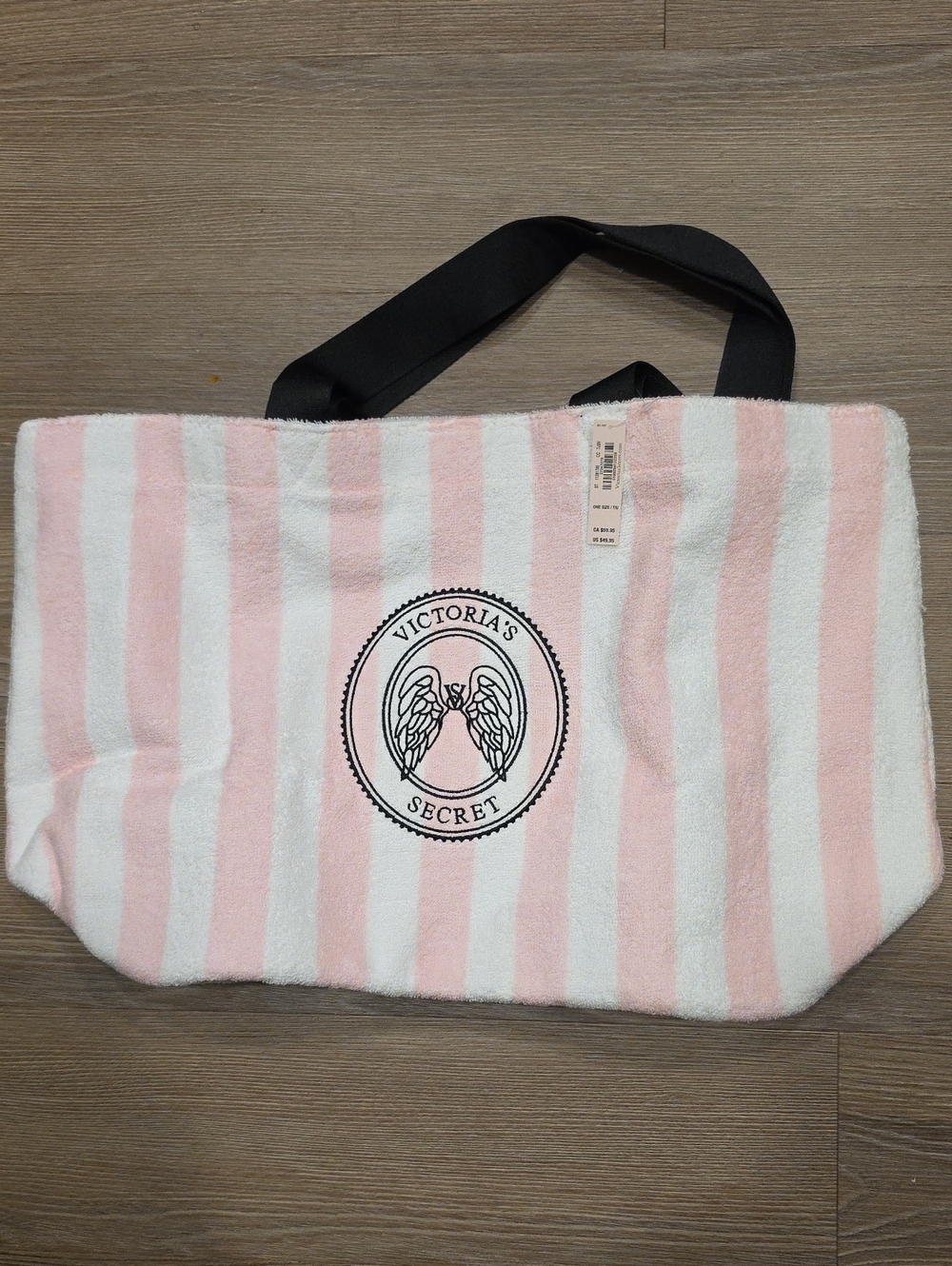Victoria's Secret Pink & White Striped Tote with Black Handles